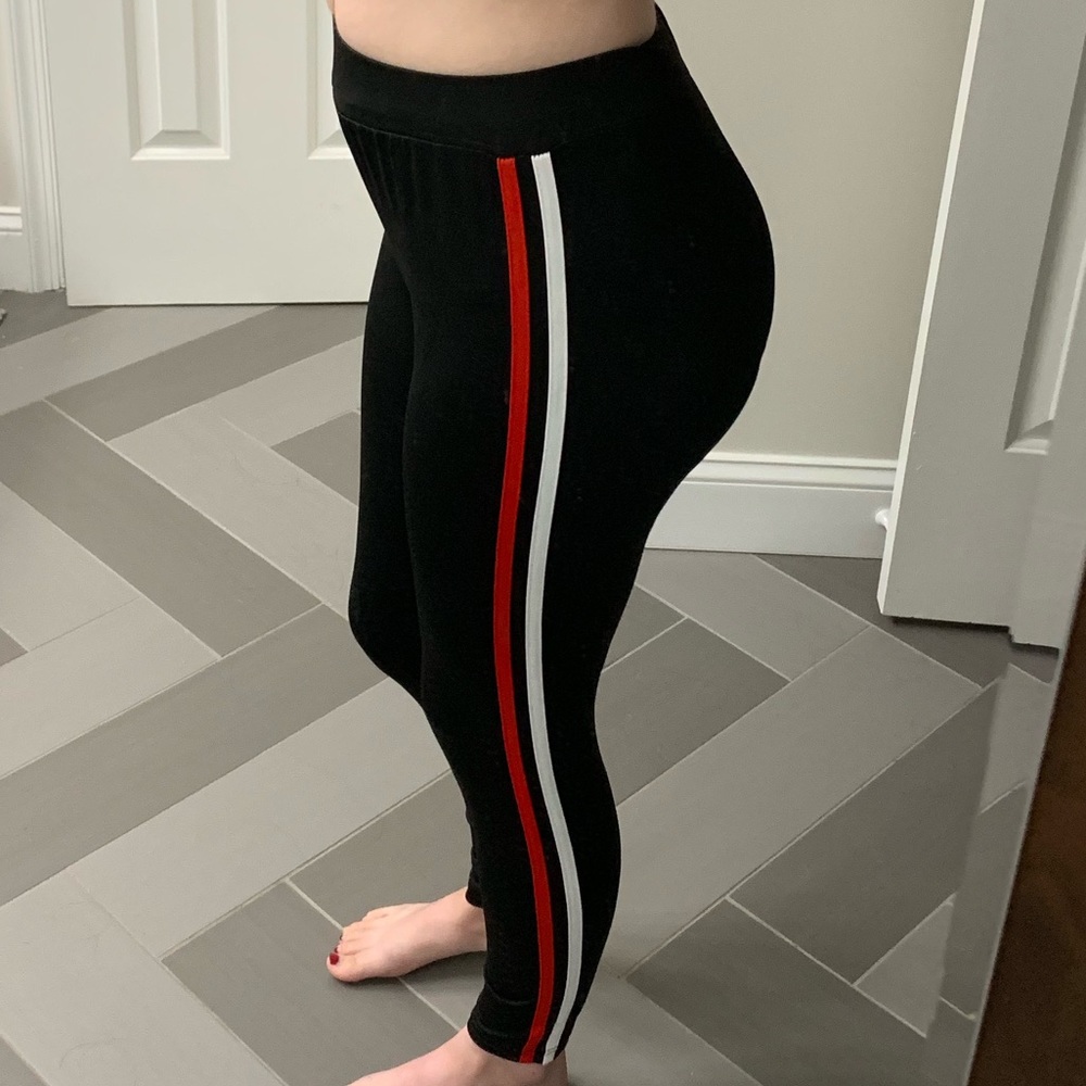 red and white striped leggings